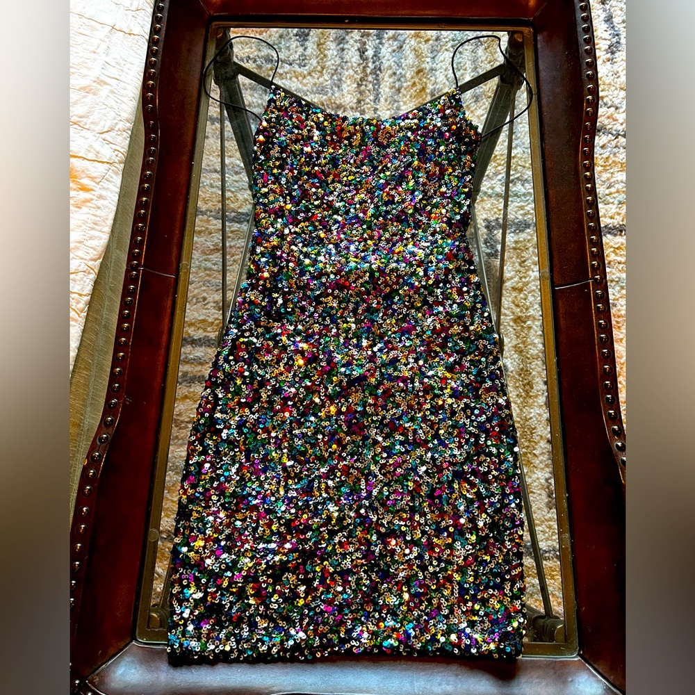 B. Darlin Multi Colored Sequin Stretch Bodycon Dress Size 7/8